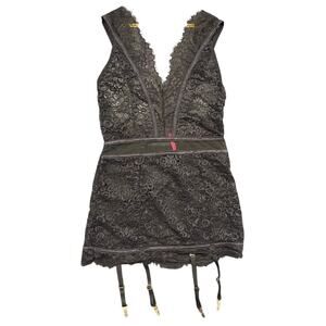 NWOT Seven 'til Midnight Black Lace Garter Slip Chemise Lingerie XL